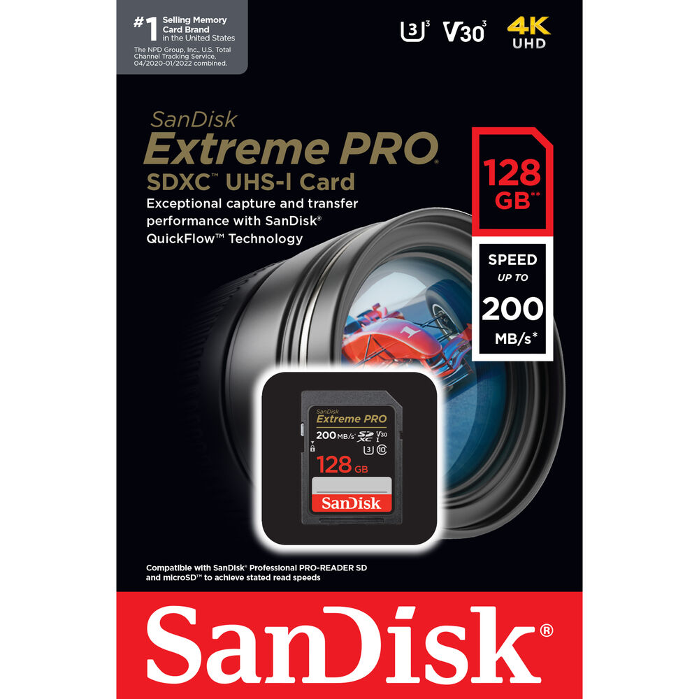 Extreme PRO SDXC 128GB 200MB/s V30 UHS-1 U3